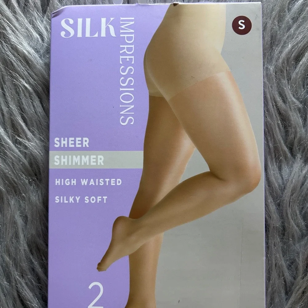 Silk Impressions Sheer Shimmer‎ Tights Women's Size Small Beige High Waisted